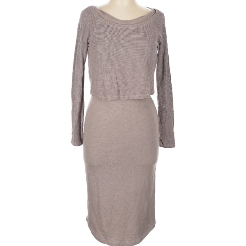 NEW MONROW ($225 retail) Double Layer Taupe Midi Dress, Size Small